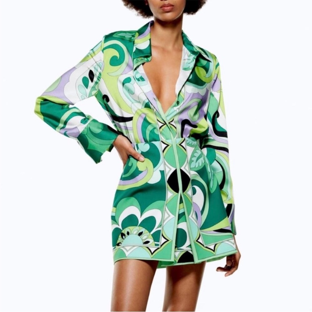 Zara Printed Blouse Green
